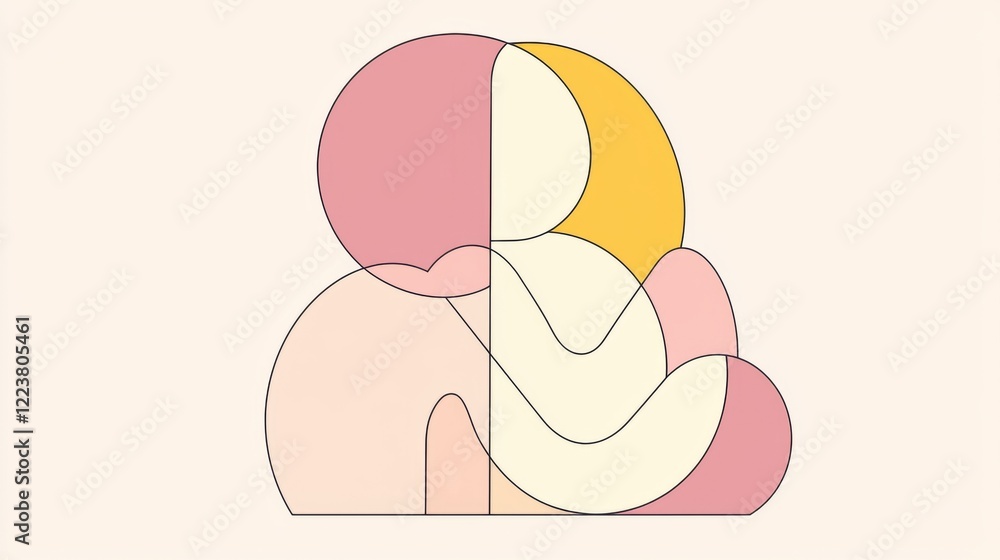 Poster Pastel-colored abstract shapes intertwine and overlap, creating a modern and minimalist design with a focus on clean lines and geometric forms