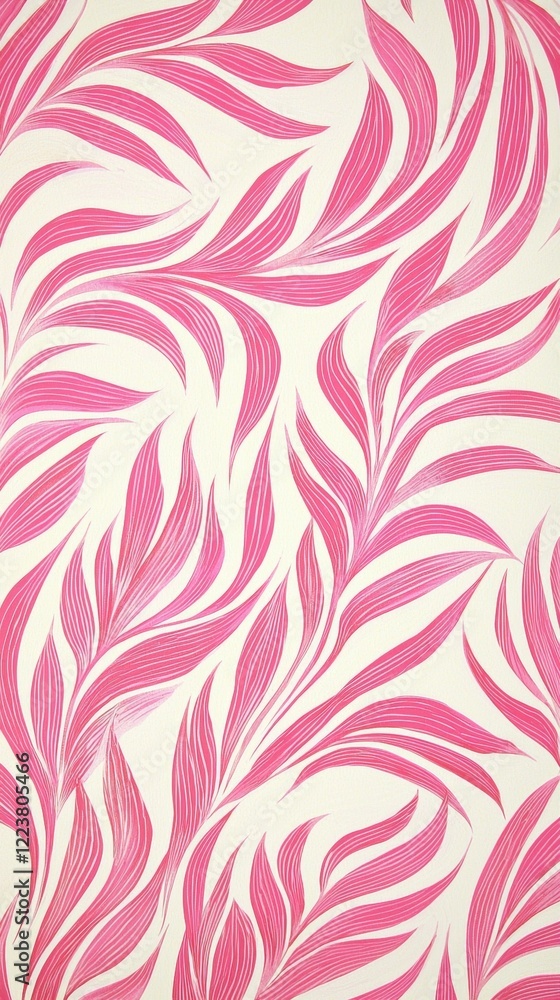 Aufkleber pink tropical leaves with detailed veins are creating a seamless and elegant pattern on a light back