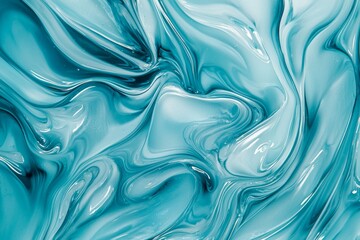 Obraz premium Turquoise and light blue paints swirling together create a captivating marble effect, offering a stunning backdrop for various design projects and artistic endeavors