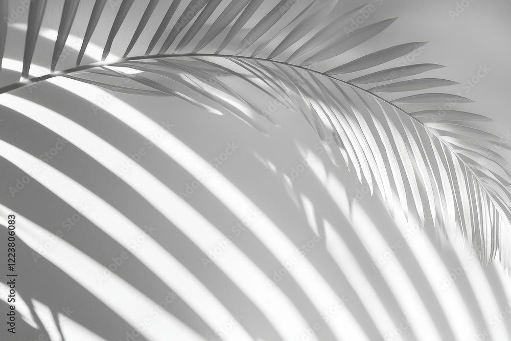 Aufkleber sunlight filtering through a palm leaf creates a captivating interplay of light and shadow on a pris