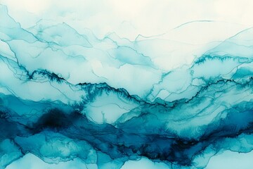 Obraz premium Alcohol ink painting creating abstract ocean waves, featuring deep blue and vibrant turquoise colors. This beautiful artwork evokes a sense of calm and relaxation, enhancing any space