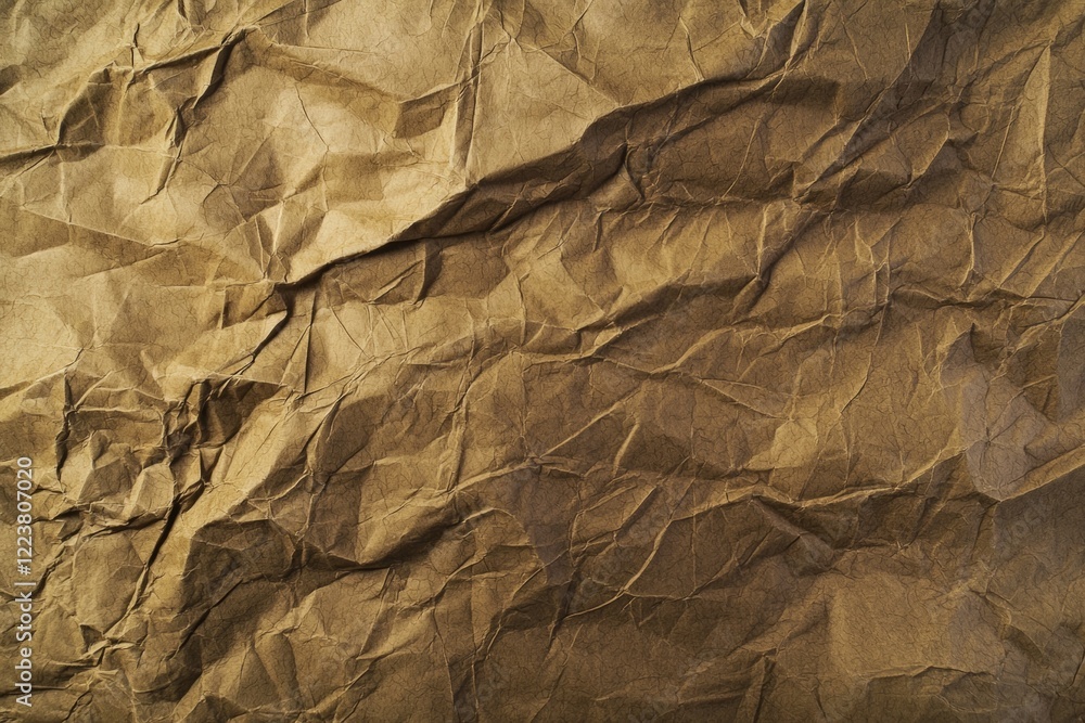 Poster crumpled brown wrapping paper featuring intricate wrinkles and folds creates an engaging abstract ba