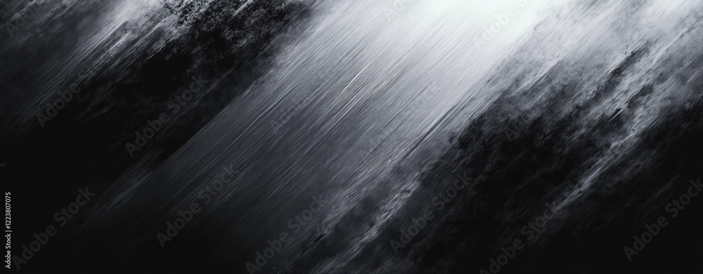 Poster dynamic abstract composition textured brush strokes monochromatic black gray soft light highlights s
