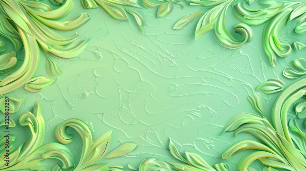 Aufkleber elegant green floral design with intricate swirls and patterns, creating serene and artistic backgro