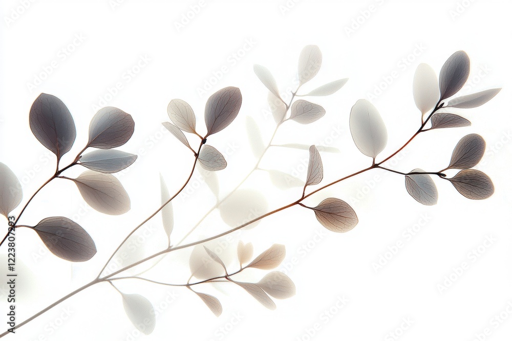 Poster eucalyptus branches with silver dollar leaves are creating a delicate and elegant pattern against a 