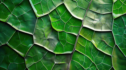 Fototapeta premium Lush green leaves with intricate patterns and textures create vibrant natural backdrop. rich hues and detailed veins evoke sense of tranquility and freshness