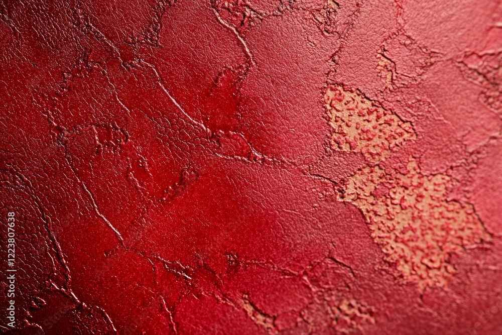 Poster decorative stucco texture featuring a vibrant red surface revealing an underlying layer, creating a 