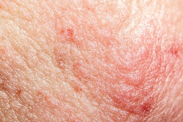 Fototapeta premium Close-up view of inflamed skin showing redness, irritation, and potential signs of dermatitis, highlighting the texture and discoloration associated with skin conditions
