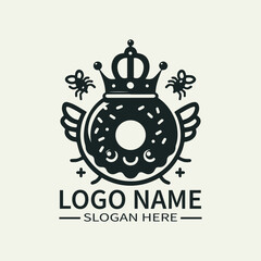 Cute Donut Ant Queen Logo Design, Sweet Ant Queen Logo, Insect Royalty Logo, Dessert Queen Logo, Playful Food Logo