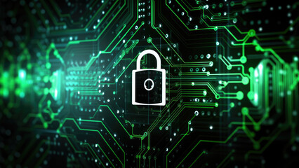 Cybersecurity Concept With Padlock And Digital Circuitry Background