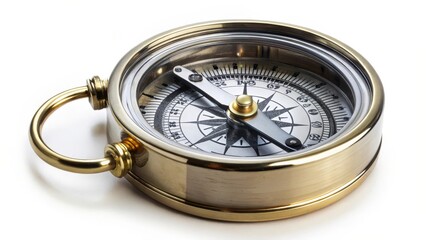 Brass Compass on White Background