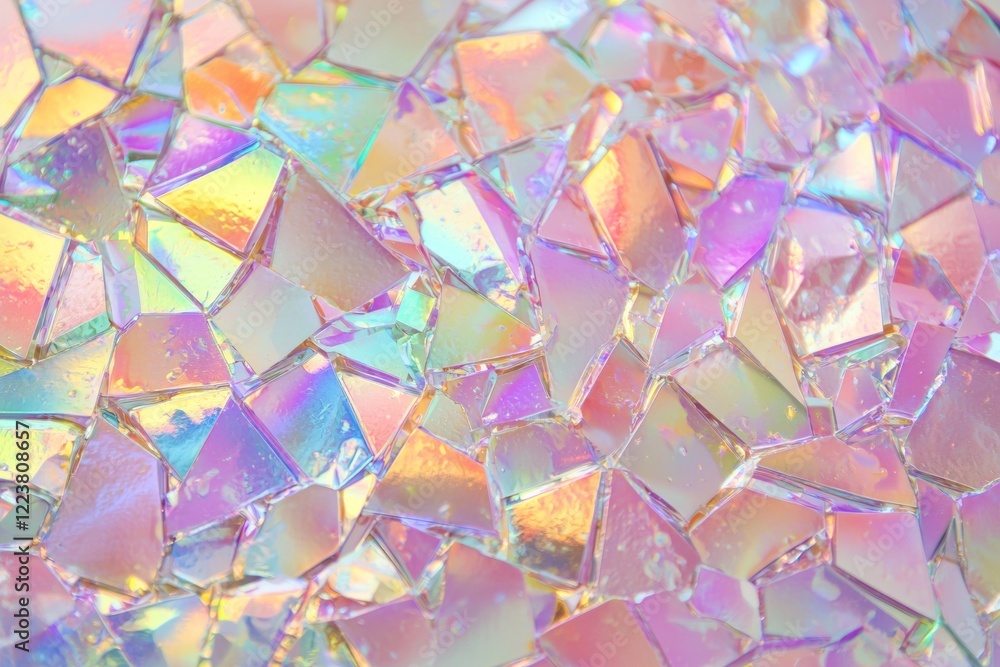 Poster sparkling iridescent crystal shards form a captivating mosaic, reflecting a spectrum of pastel color