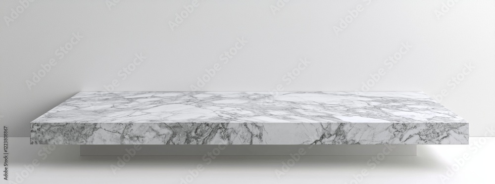 Poster white marble shelf floating on a white background provides an elegant and minimalist space for showc
