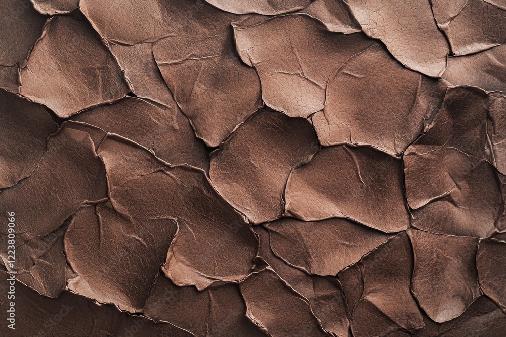 Poster close-up view of crumpled brown wrapping paper creating an intricate texture, suitable for backgroun