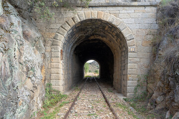 Fototapeta premium Train line and tunnel belonging to the current tunnel route between la Fregeneda and Barca D Alva.