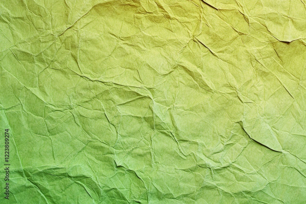 Poster green and yellow crumpled paper background texture featuring wrinkles, creases, and a gradient color
