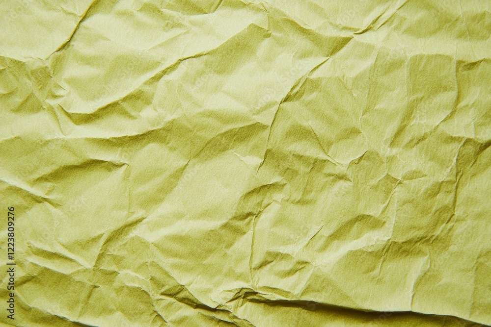 Poster crumpled olive green wrapping paper forms a richly textured background, offering a versatile surface