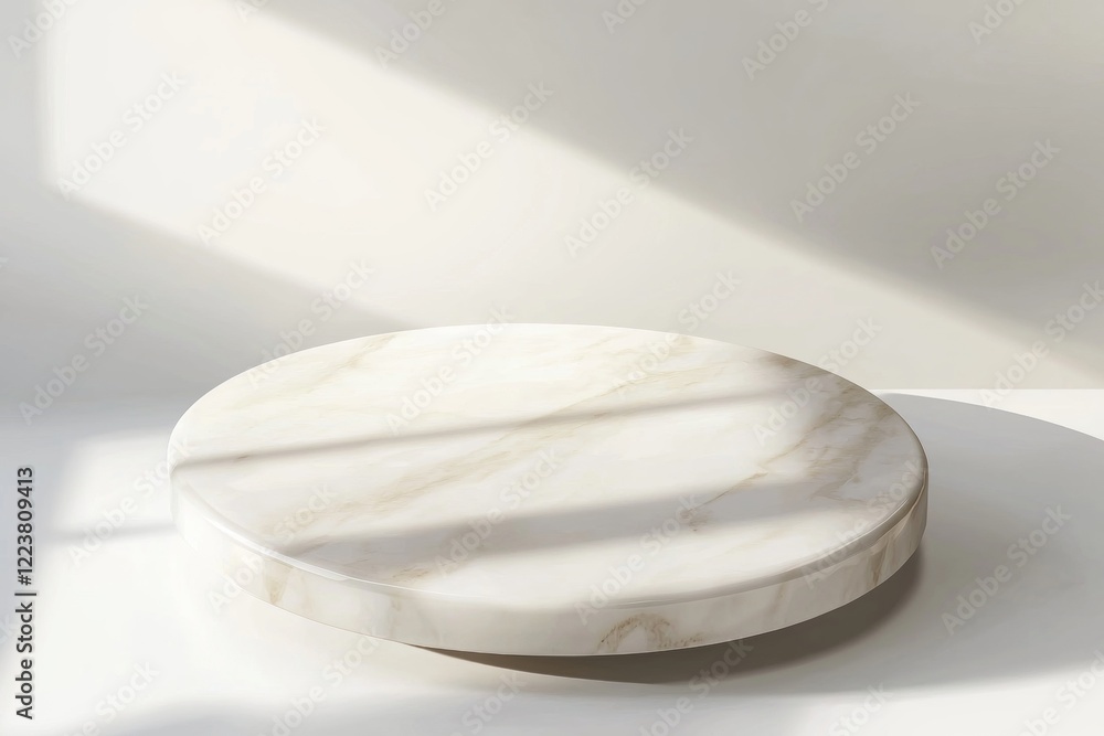 Poster elegant round marble platform displaying soft, natural shadows. perfect for showcasing products or m