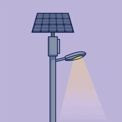 Solar-Powered Street Light Vector - Renewable Energy Illustration for Eco-Friendly Lighting Designs