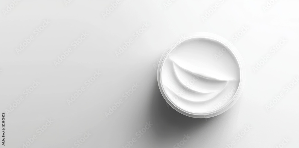 Poster open jar showcasing smooth, white cream from a top view. the minimalistic design highlights the text