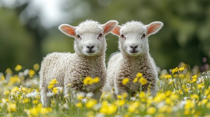 Fototapeta premium Two Adorable Lambs in a Spring Meadow
