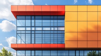 Modern Building Facade Orange and Red Panels