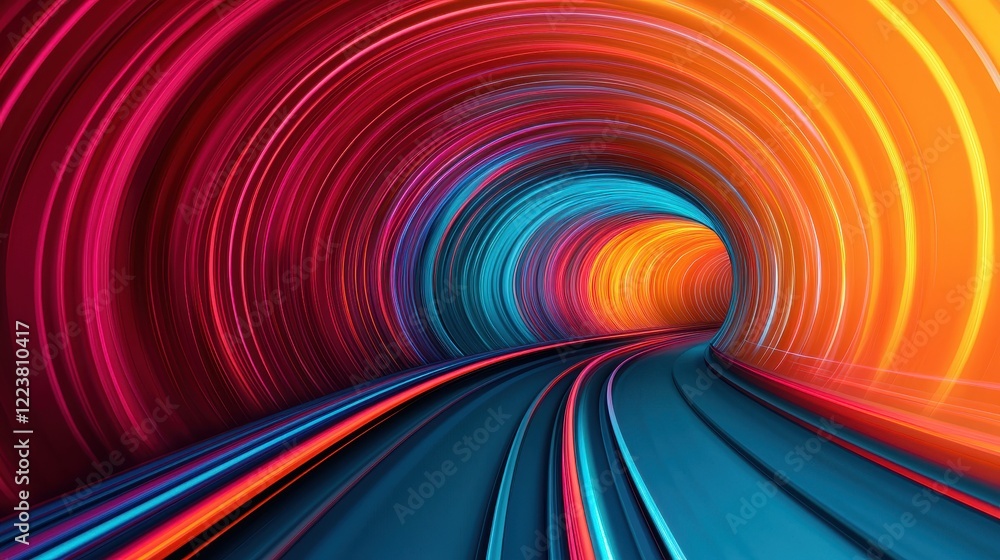 Poster colorful abstract light tunnel with dynamic motion and vivid rays