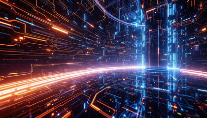 Obraz premium Abstract Futuristic Digital Circuitry Landscape