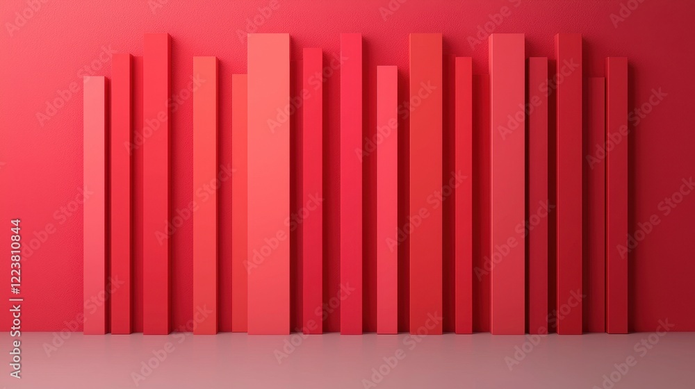 Poster abstract red background with geometric shapes and vertical bars
