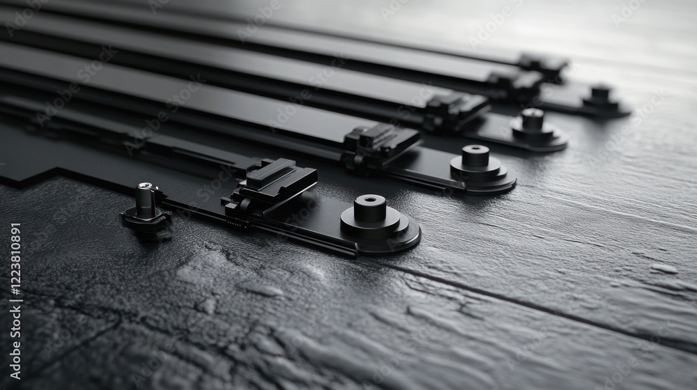 Poster close-up of mechanical components on a textured surface.