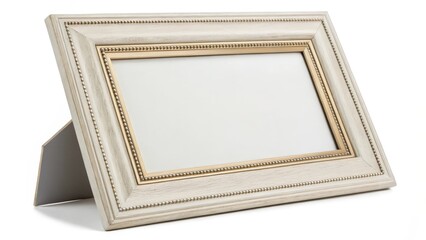 Off-white Picture Frame with Gold Accents and Easel Back