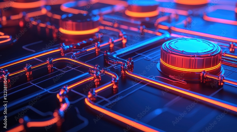 Poster abstract neon circuit board design with glowing elements