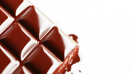 Delicious glossy chocolate bar with visible ridges on pristine white background