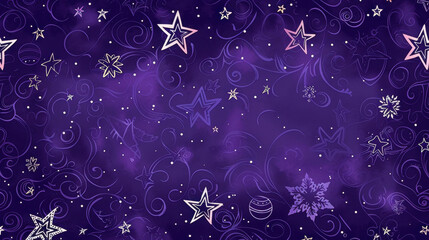 whimsical purple background featuring stars, swirls, and snowflakes, perfect for festive designs