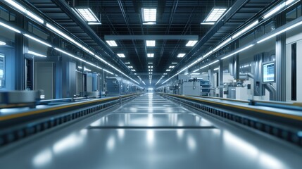 Obraz premium Futuristic Factory Interior With Conveyor Belt System