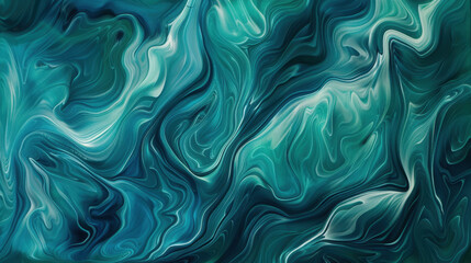 Obraz premium Abstract teal and green fluid art with swirling patterns and textures, creating sense of depth and movement. Ideal for backgrounds or artistic projects