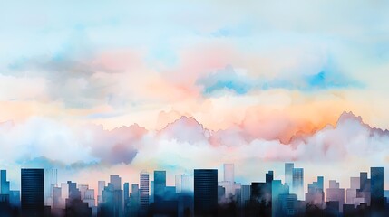 Obraz premium Abstract Cityscape with Cloudy Sky in Soft Colors