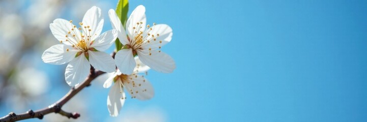 Single white blossom on a tree against blue sky, nature, tree bark