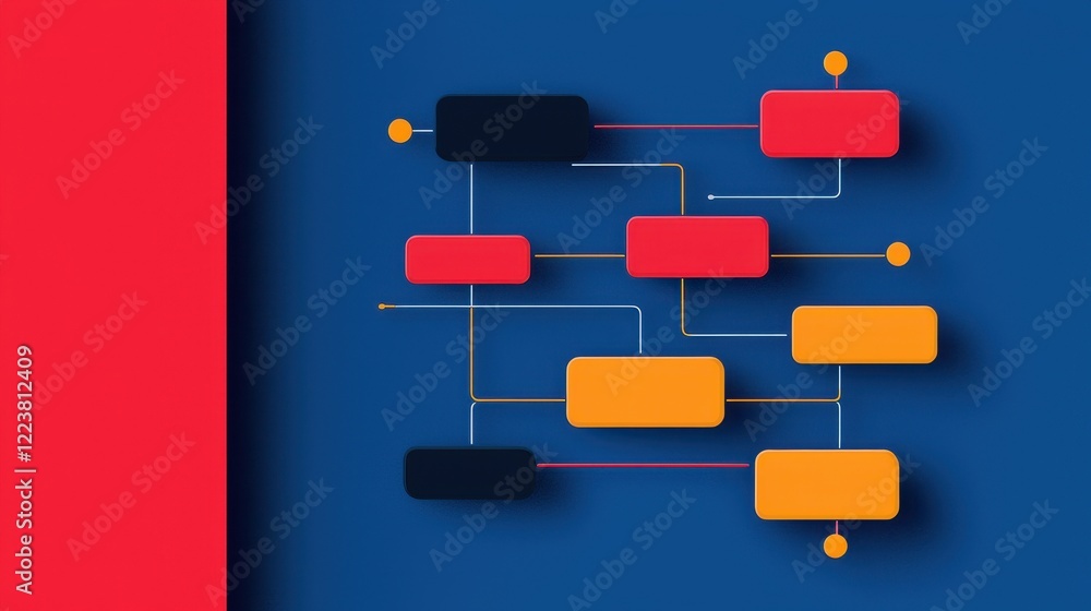 Poster colorful flowchart with rectangles and lines on blue background