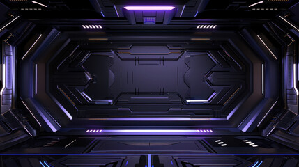 Futuristic sci fi interior with sleek lines and glowing lights, perfect for space setting or virtual environment