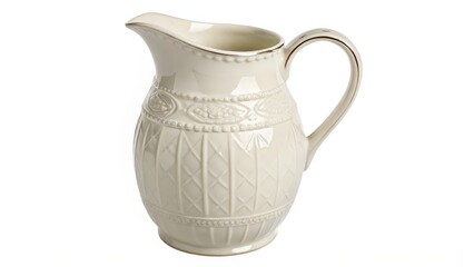 Cream-colored Ceramic Pitcher with Embossed Design