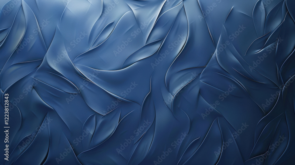 Poster textured blue abstract background with flowing shapes and curves, creating sense of depth and moveme