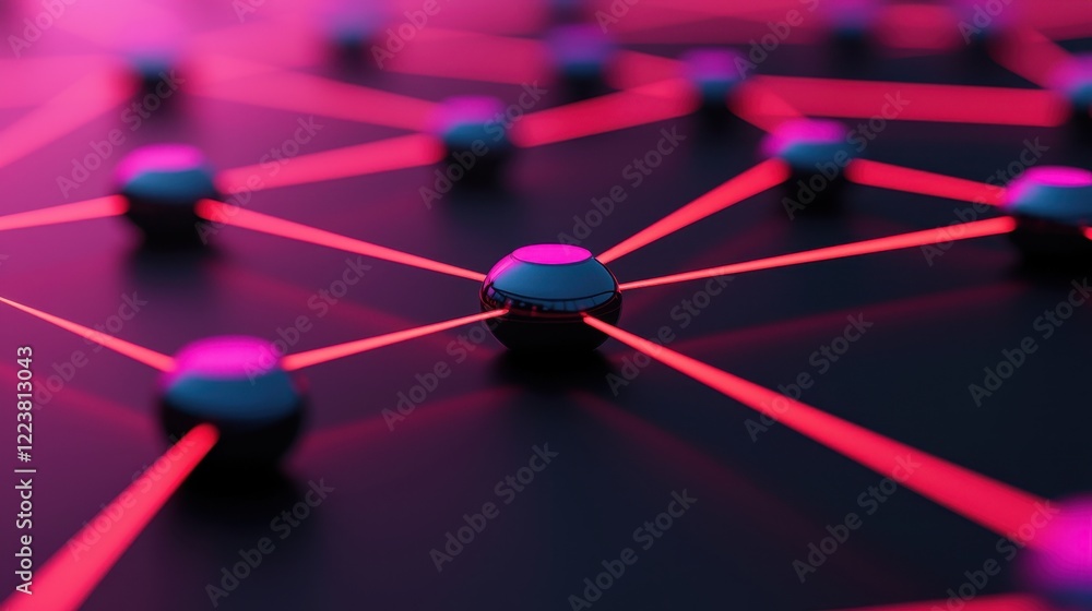 Poster abstract network structure with neon lights and modern design elements