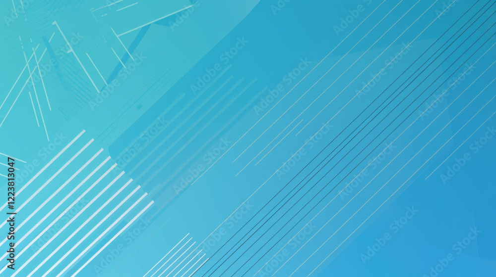 Poster abstract blue background with white lines and geometric shapes, creating modern and dynamic feel. id