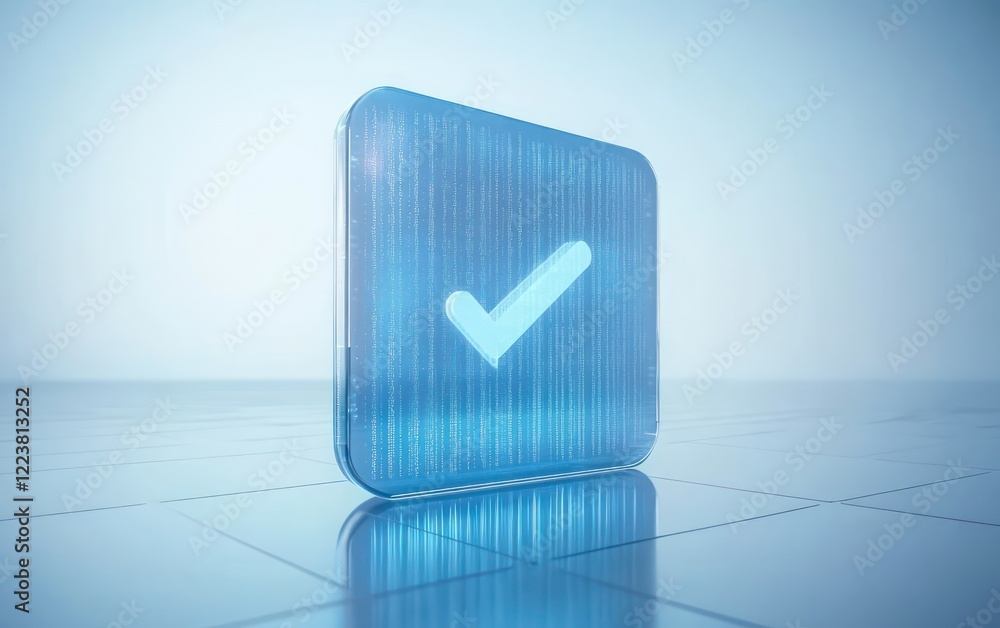 Poster 3d rendering of transparent blue glass coding icon with modern design