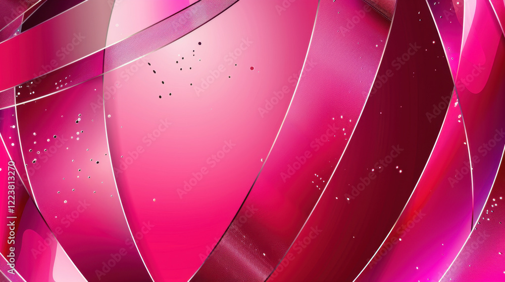 Poster vibrant abstract design featuring pink and red curved shapes with glossy textures and subtle sparkle
