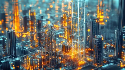 Futuristic Cityscape Illuminated With Bright Orange Lights