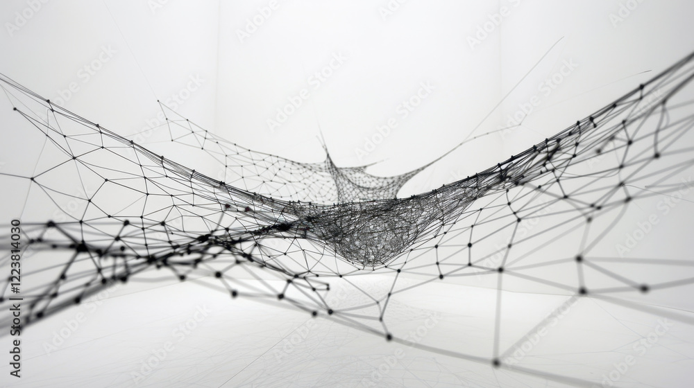 Poster complex network of interconnected lines and nodes creating 3d structure, showcasing modern art and t