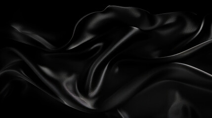 Obraz premium Smooth black fabric drapes elegantly, showcasing its rich texture and depth. interplay of light and shadow creates captivating visual effect