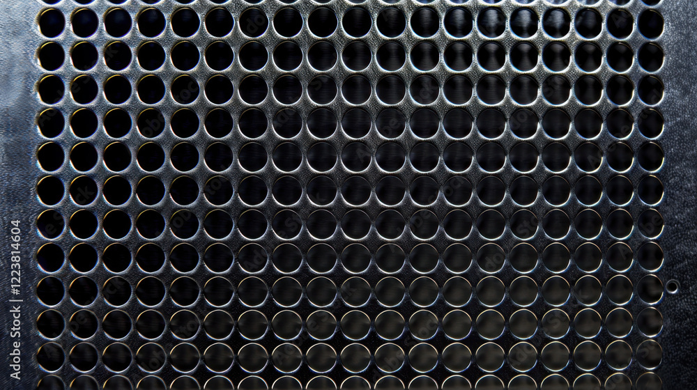 Poster metal mesh with circular holes, creating textured pattern. ideal for industrial design and architect